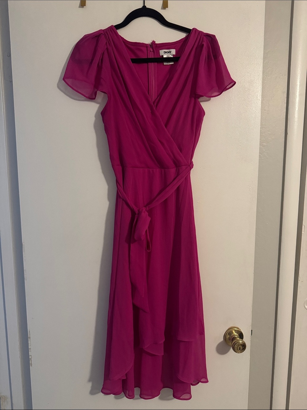 DKNY Magenta Wrap-Style Midi Dress